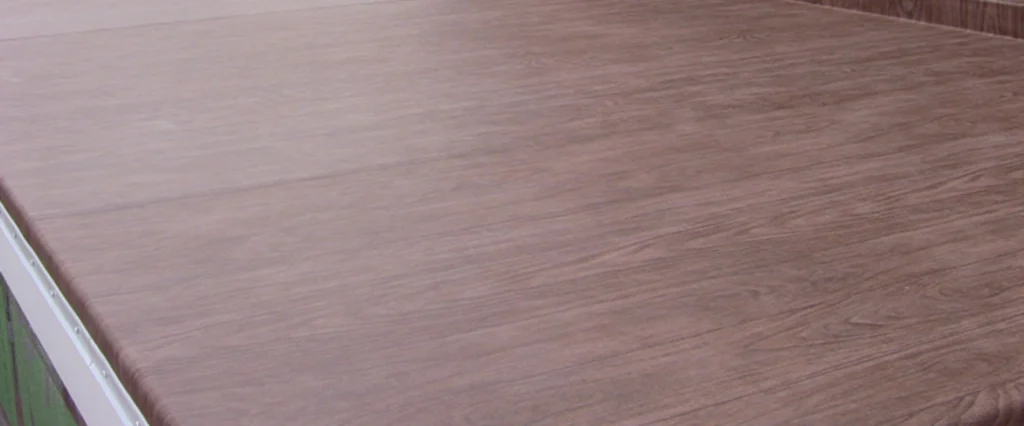 Waterproof decking boards with a wood-like finish.